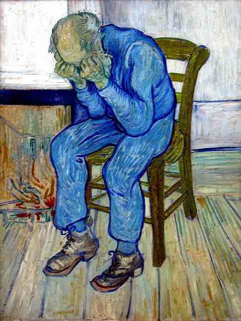 Die Arbeit von Van Gogh fängt das emotionale Gewicht von Reue und existenzieller Reflexion ein, die oft das Alter begleiten. Vincent van Gogh, An der Schwelle zur Ewigkeit (1890). Quelle: Wikimedia Commons.