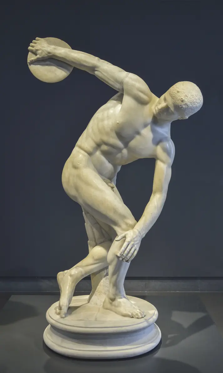 Discobolo di Mirone, statua romana in marmo: concentrazione totale nell'istante prima del lancio — il deep work come attenzione assoluta su un unico compito